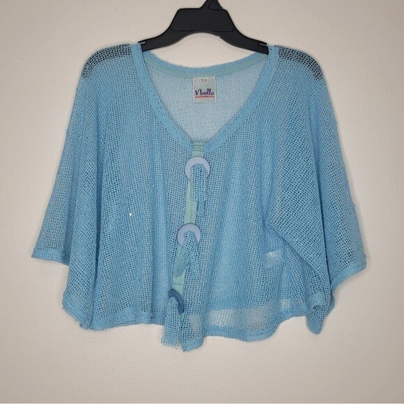 Noelle Fish Net Mesh Light Blue Mermaidcore Lagenlook Layering top - Picture 1 of 7